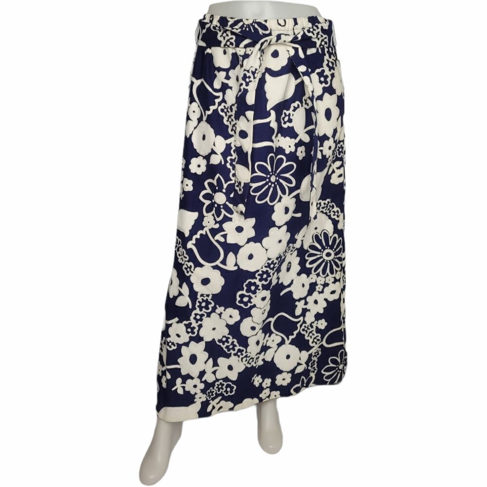 VINTAGE 70s skirt Point of View blue floral flower power belted maxi M